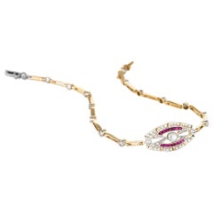 Edwardian Bracelet Ruby Diamond Seed Pearls 18 Karat Gold Platinum Jewelry