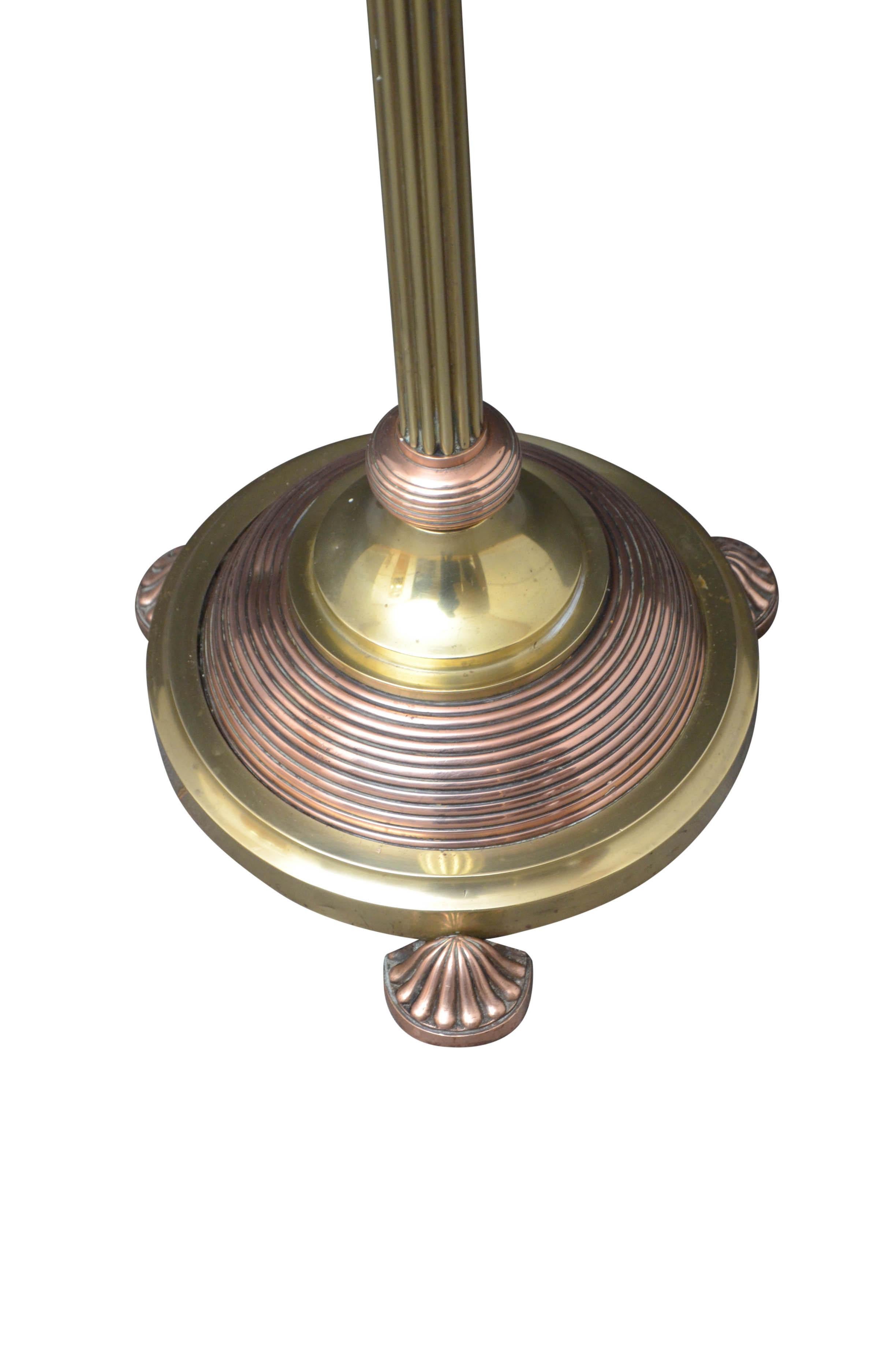 English Edwardian Brass and Copper Floor Standard Lamp