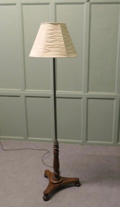 Edwardian Brass and Mahogany Floor Standing Reading Lamp