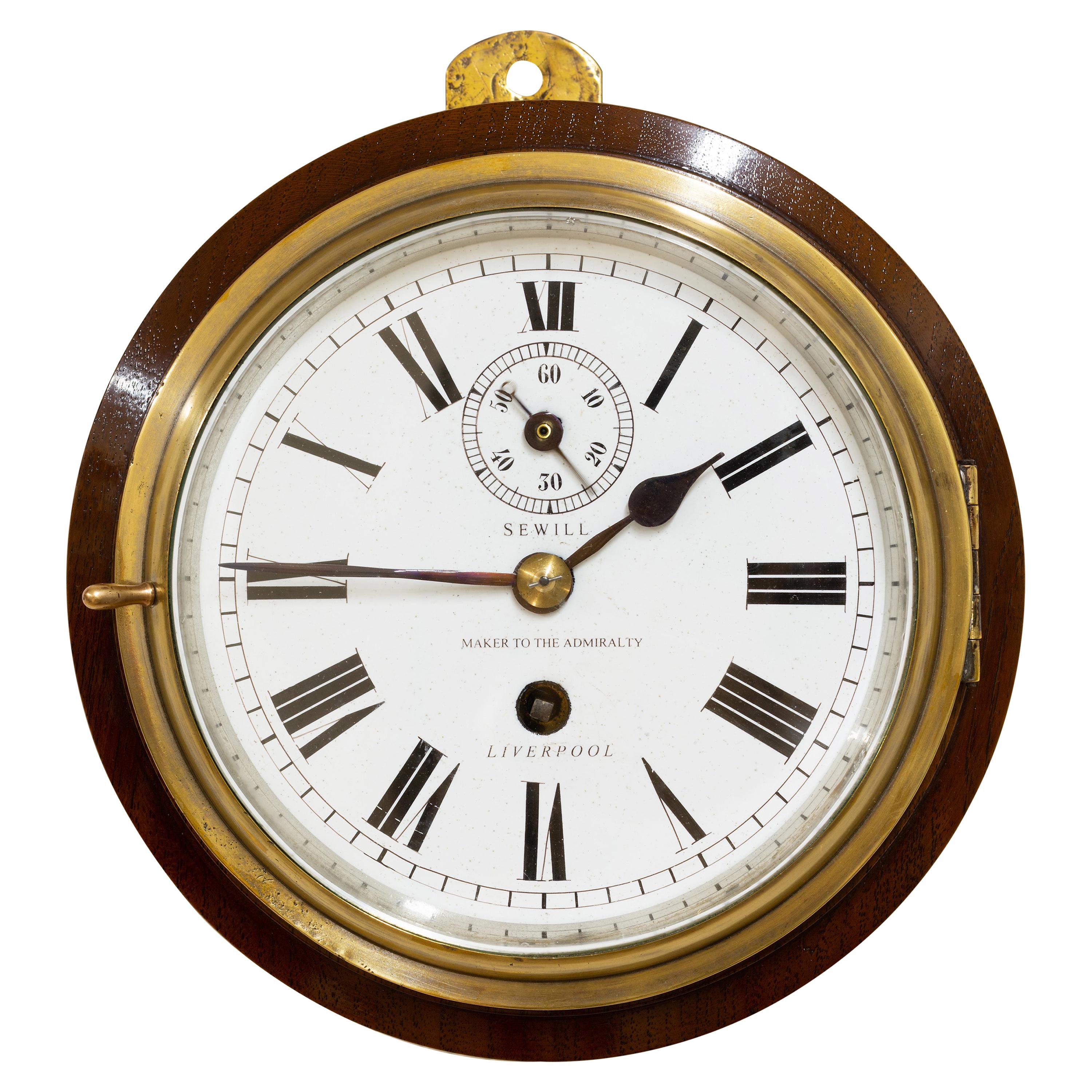 Edwardian Brass Cased Ships Clock by Sewill, Liverpool