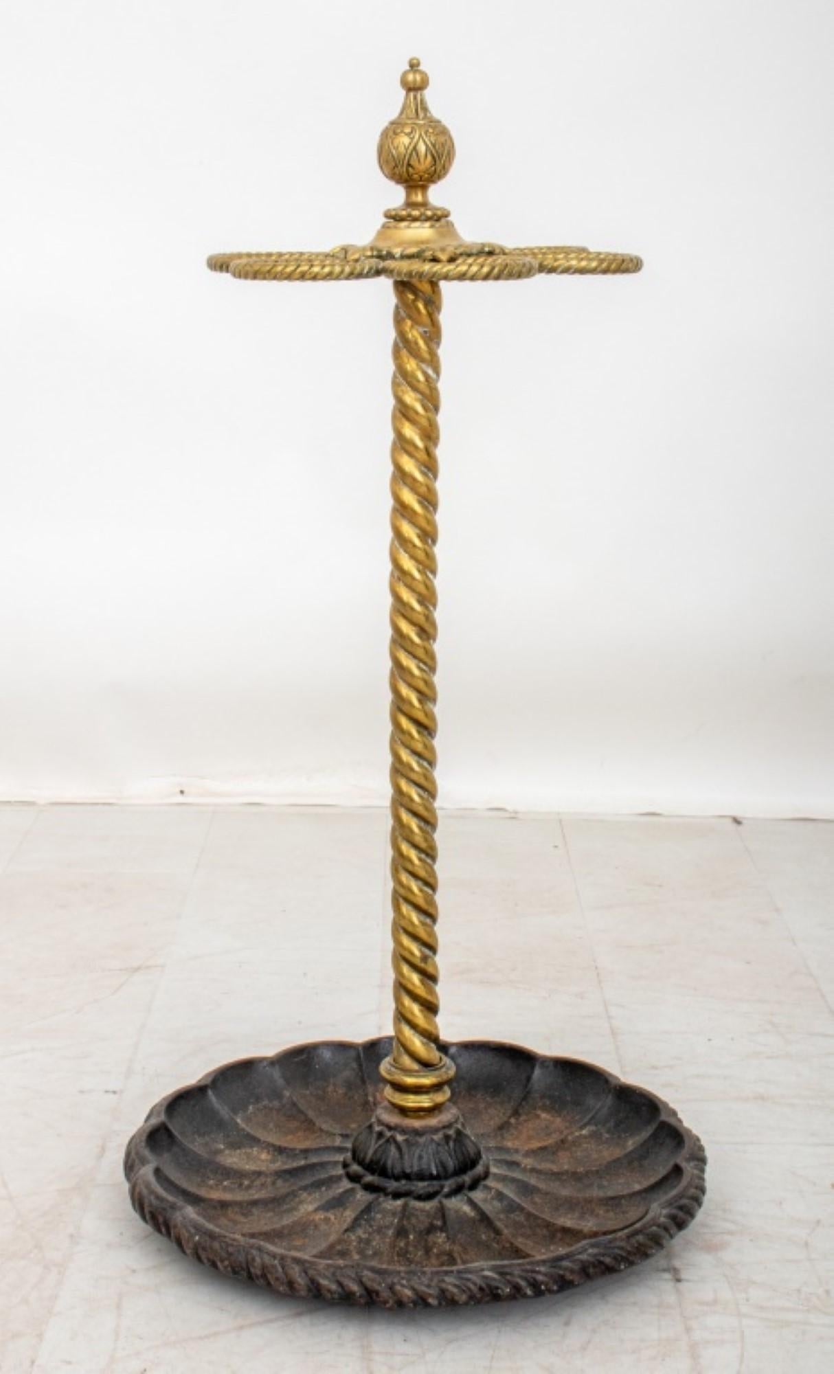 English Edwardian Brass & Cast Iron Stick & Umbrella Stand For Sale