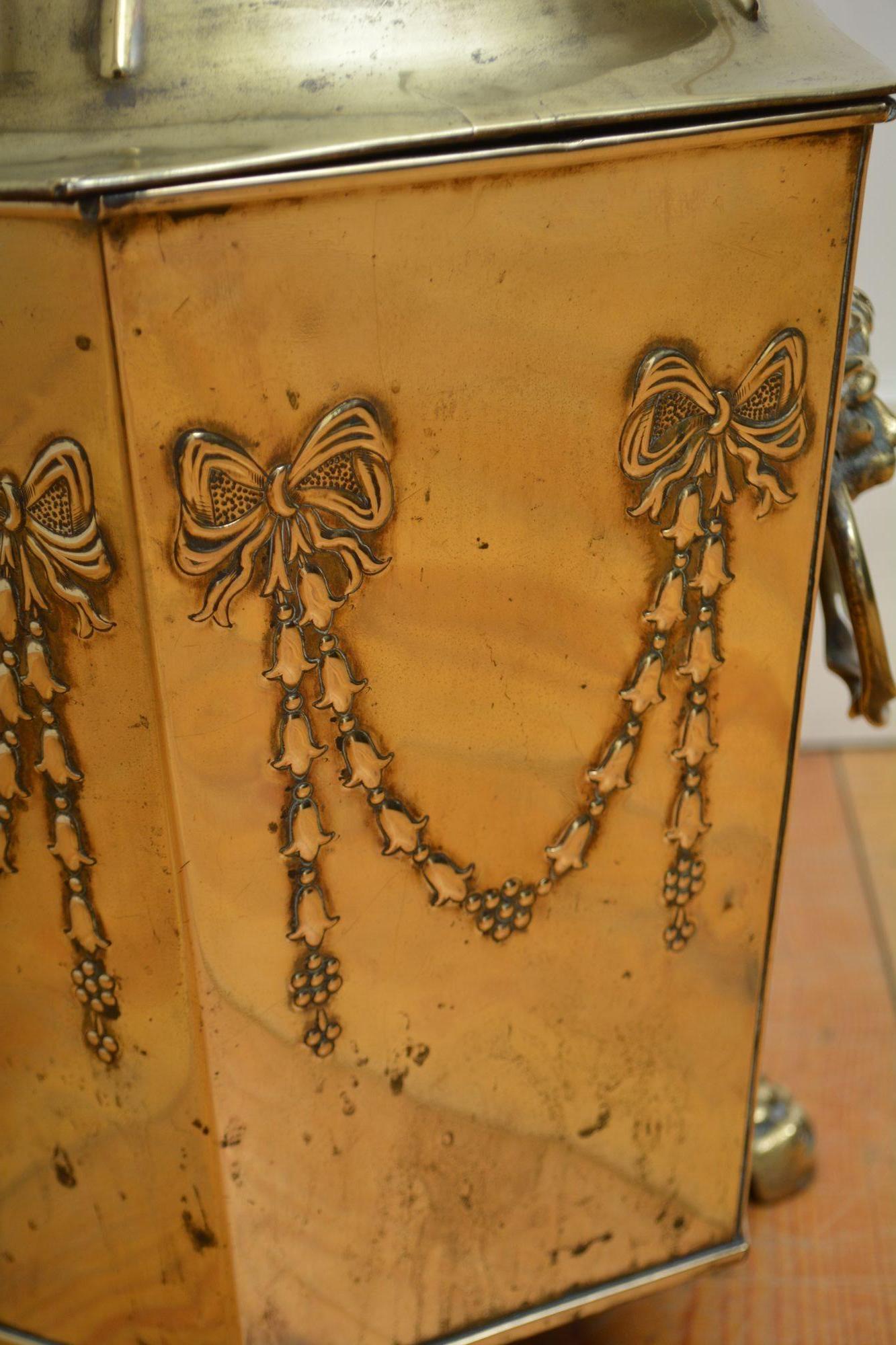 20th Century Edwardian Brass Coal Bin Plant Pot Planter For Sale