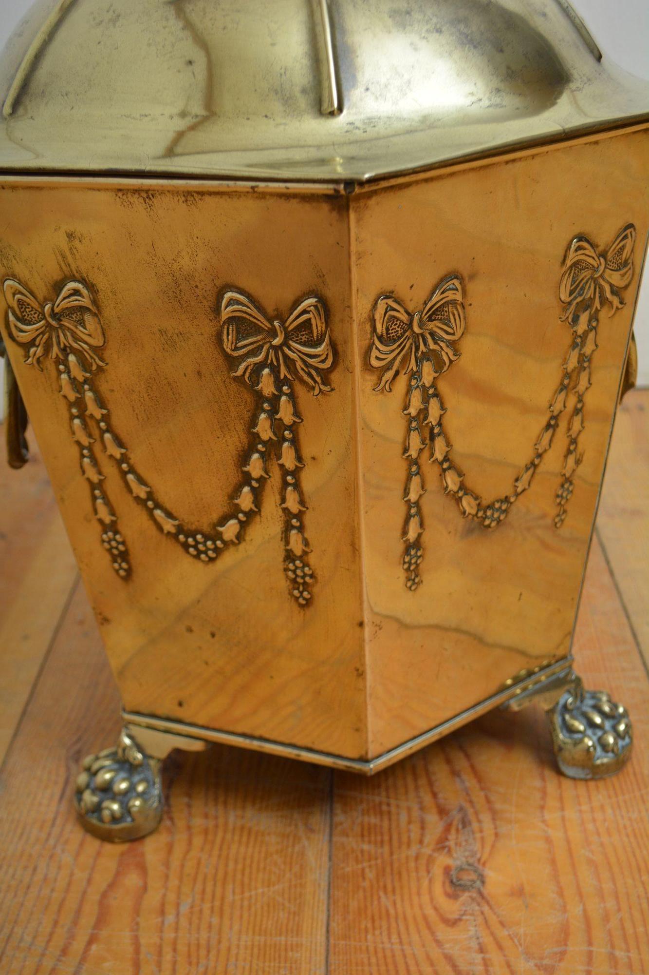 Edwardian Brass Coal Bin Plant Pot Planter For Sale 3