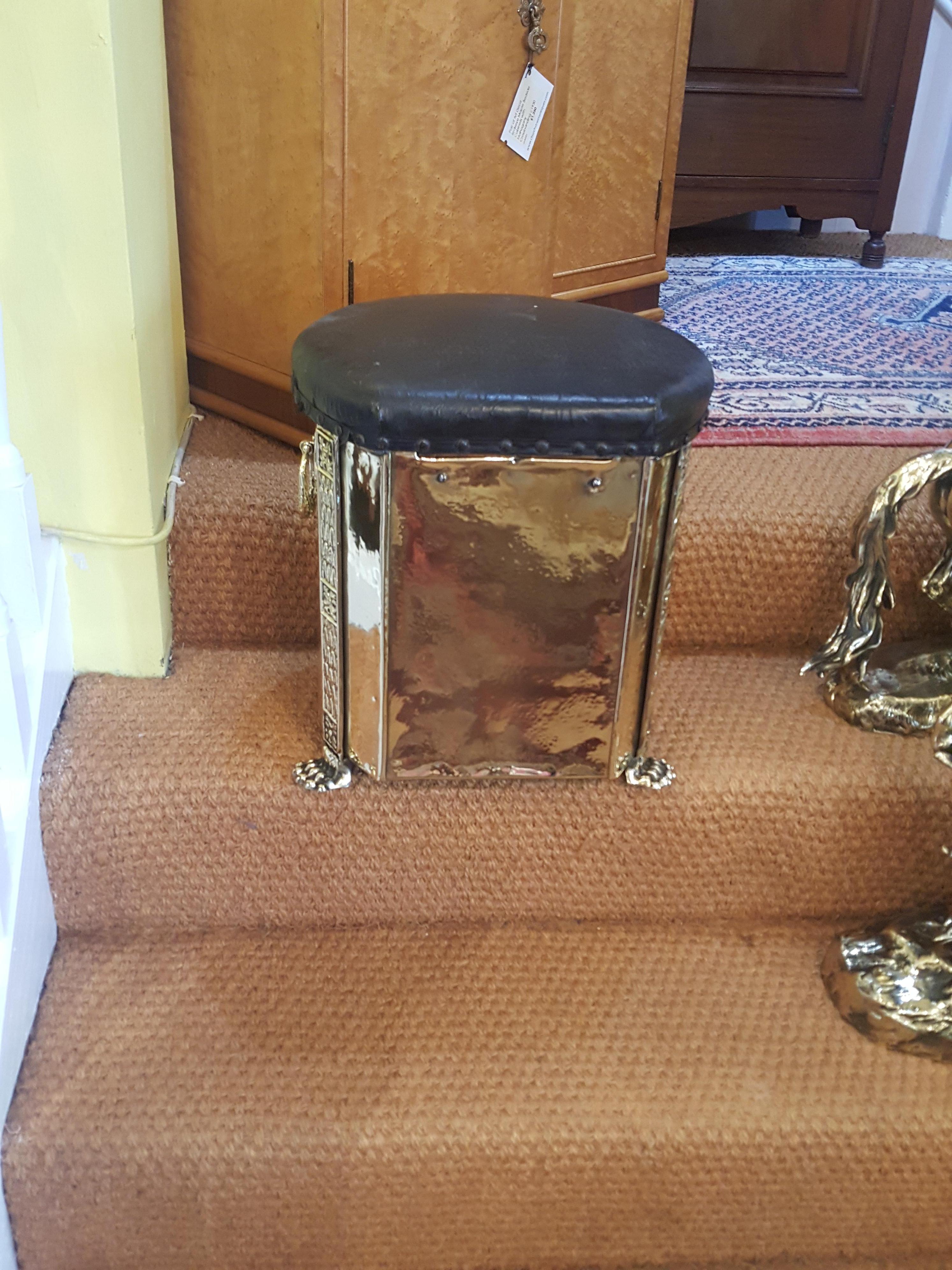 Edwardian Brass Coal Box Stool 2