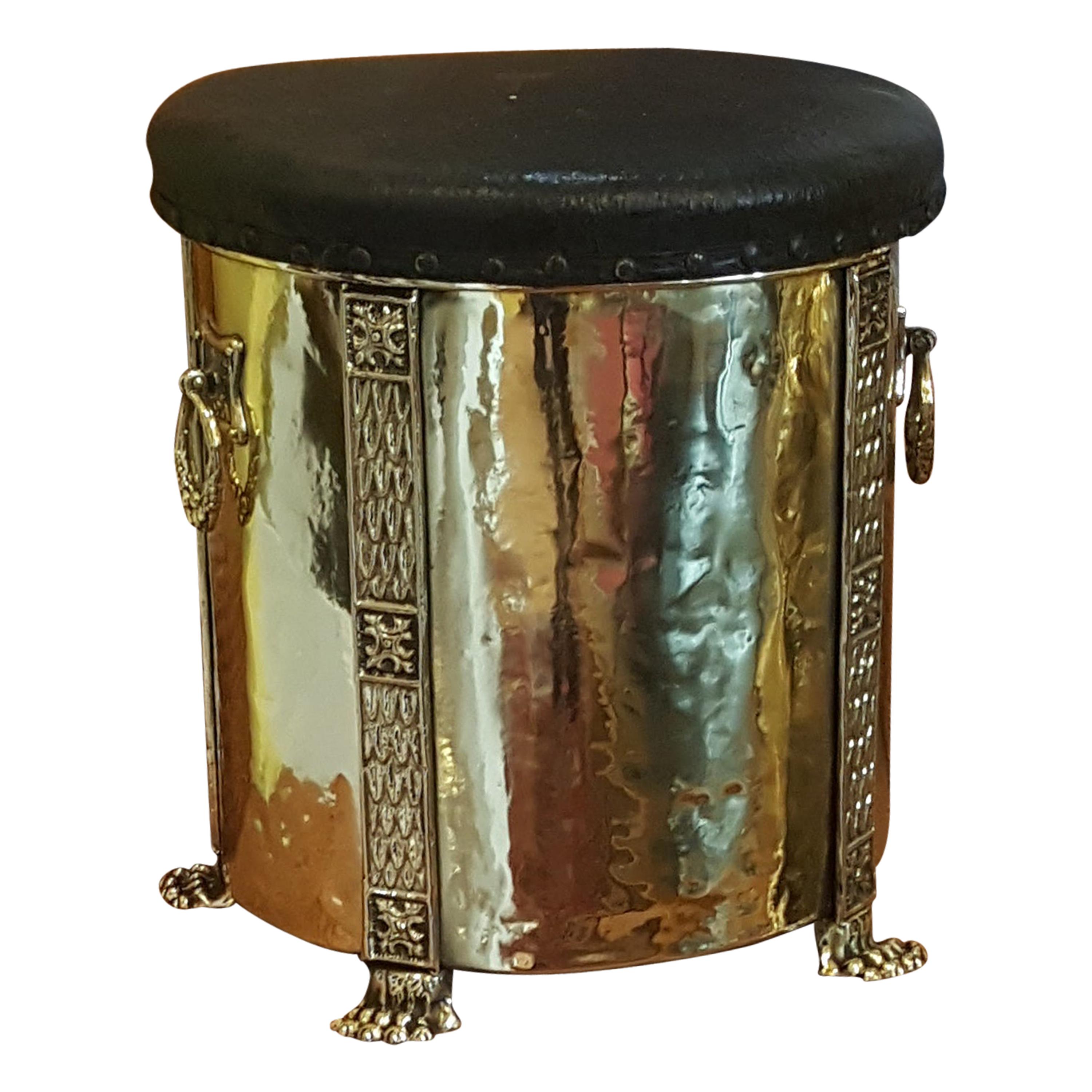 Edwardian Brass Coal Box Stool