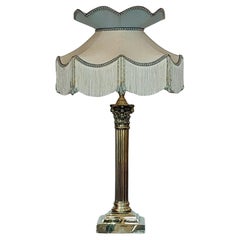 Antique Edwardian Brass Corinthian Column Table Lamp 