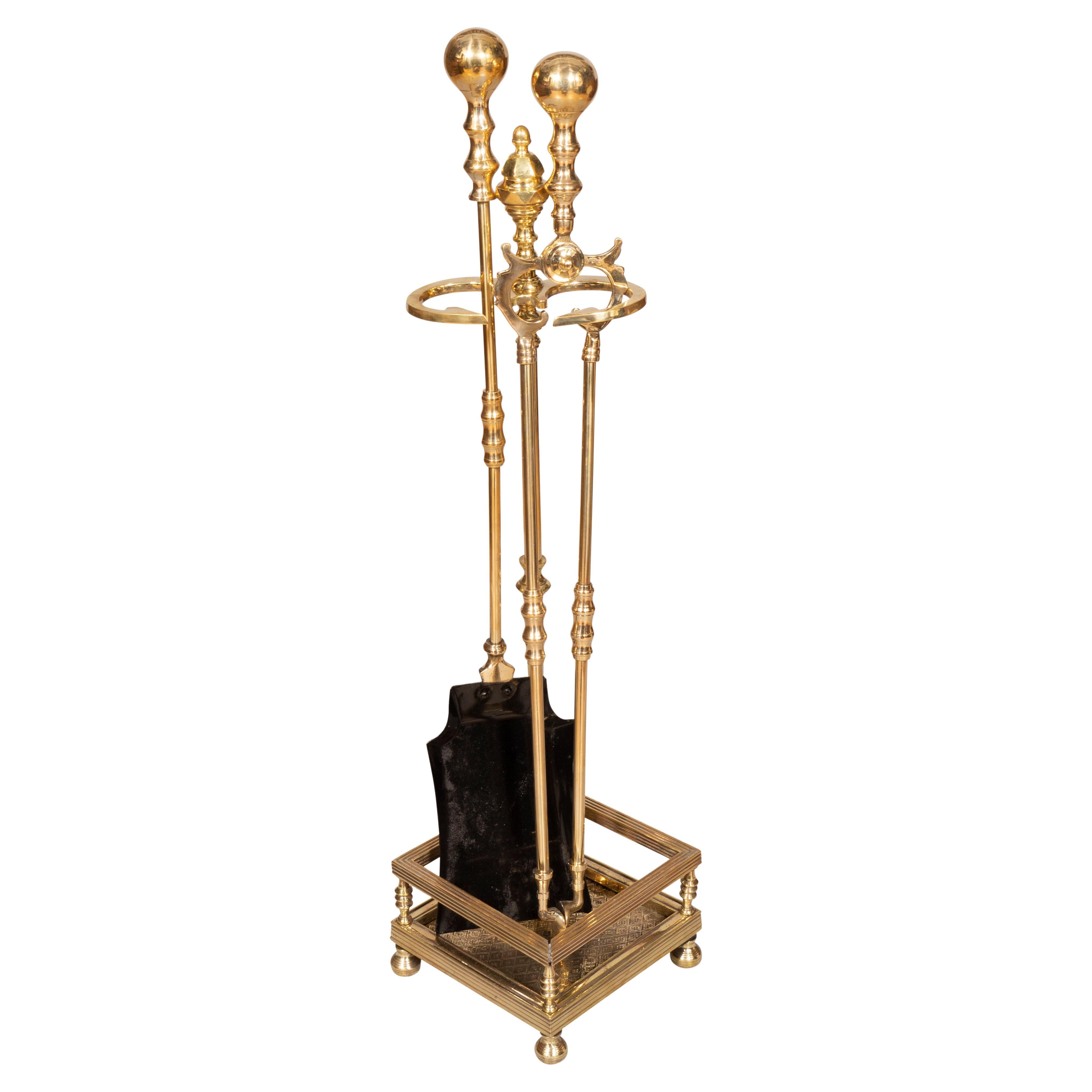 Edwardian Brass Fireplace Set For Sale at 1stDibs