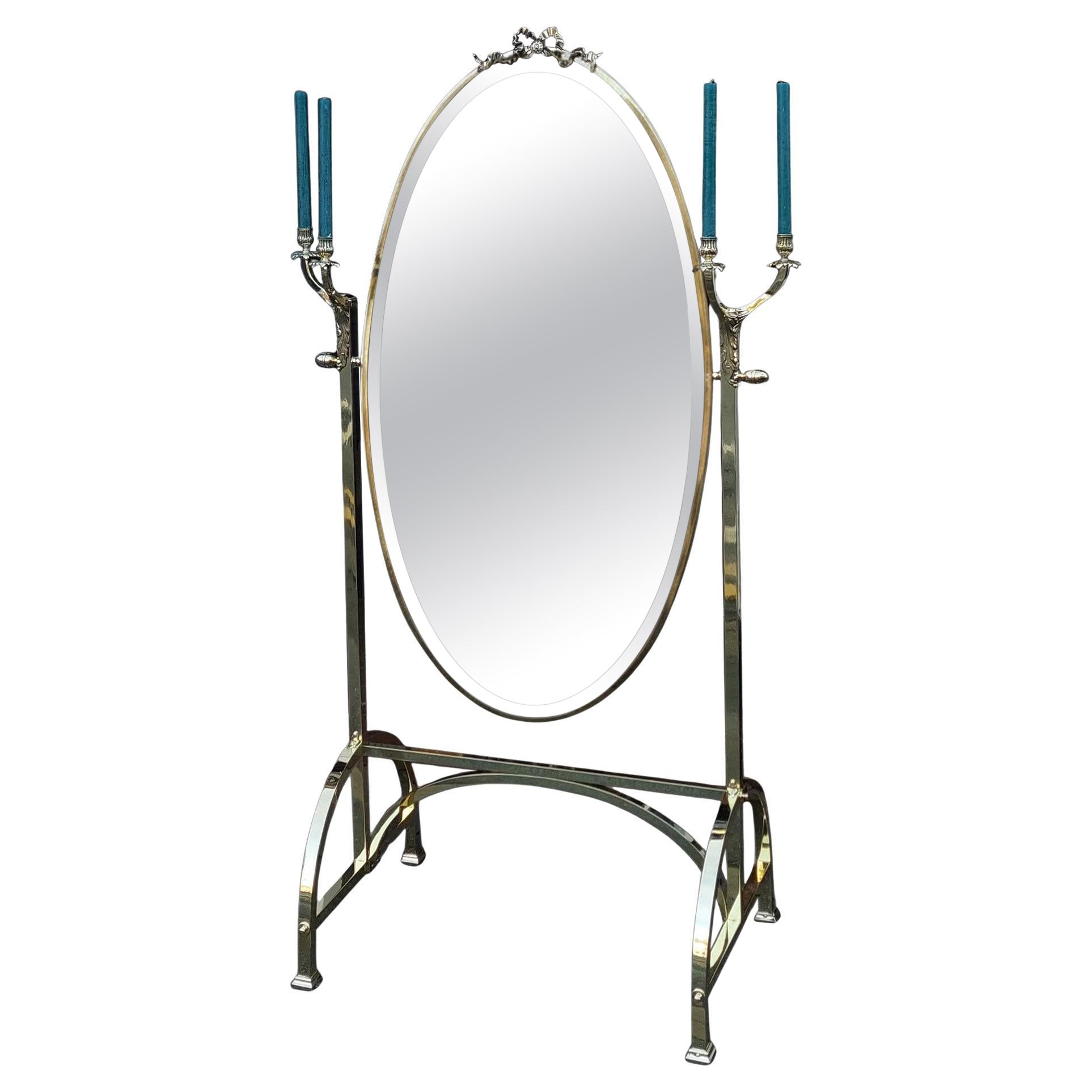 Specchio chevale con cornice in ottone edoardiano in vendita