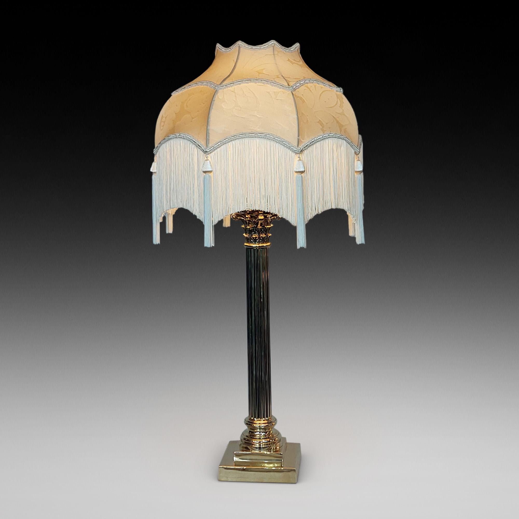 Edwardian Brass Large Table Lamp in the Neoclassical form of Corinthian Column on Platform Base - 18