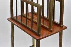 Edwardian Brass & Walnut Canterbury Newspaper Magazine Rack