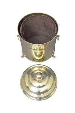 Edwardian Brass Coal Bin with Lid and Decorative Handles, Circa 1900 Planter