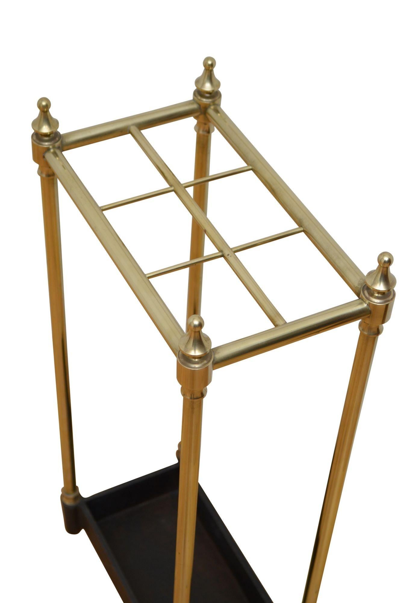 P0257 Edwardian umbrella stand with six divisions, decorative finials and cast iron drip tray. This antique umbrella stand has been cleaned and polished and is in home ready condition. c1900
UK mainland delivery included.
H25.5