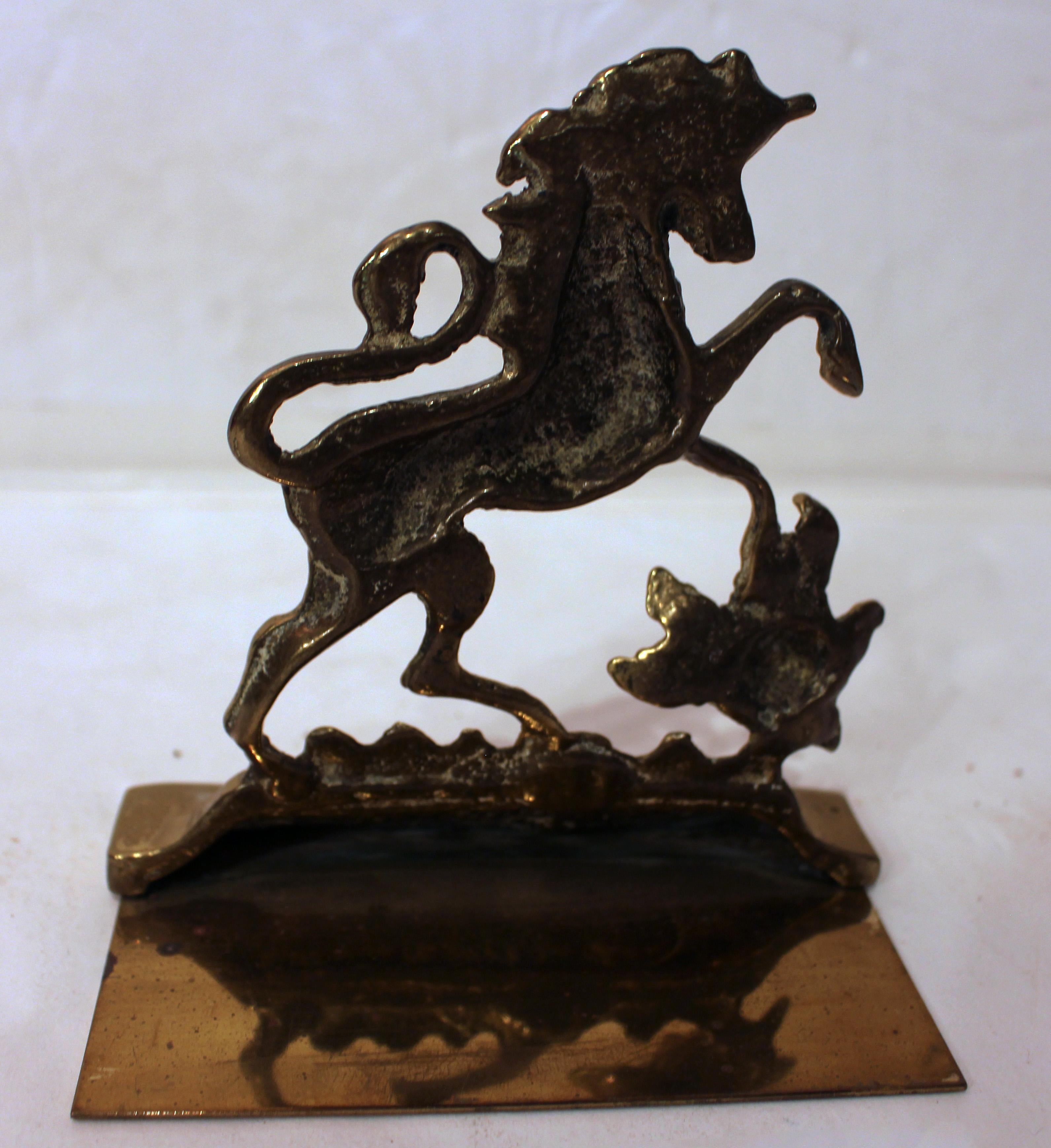 Edwardian Brass Unicorn & Lion Bookends In Good Condition In Chapel Hill, NC