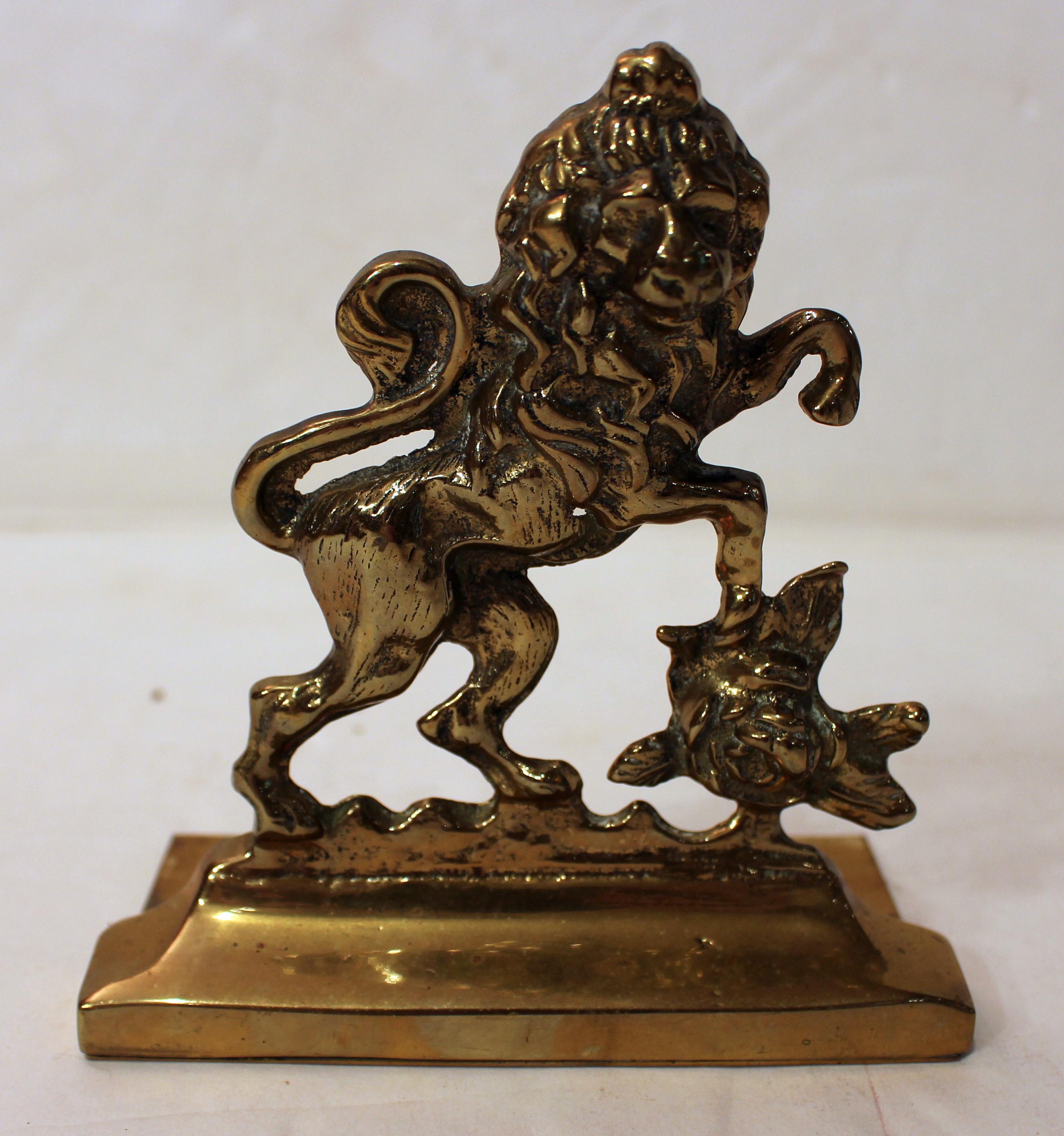 Edwardian Brass Unicorn & Lion Bookends 1