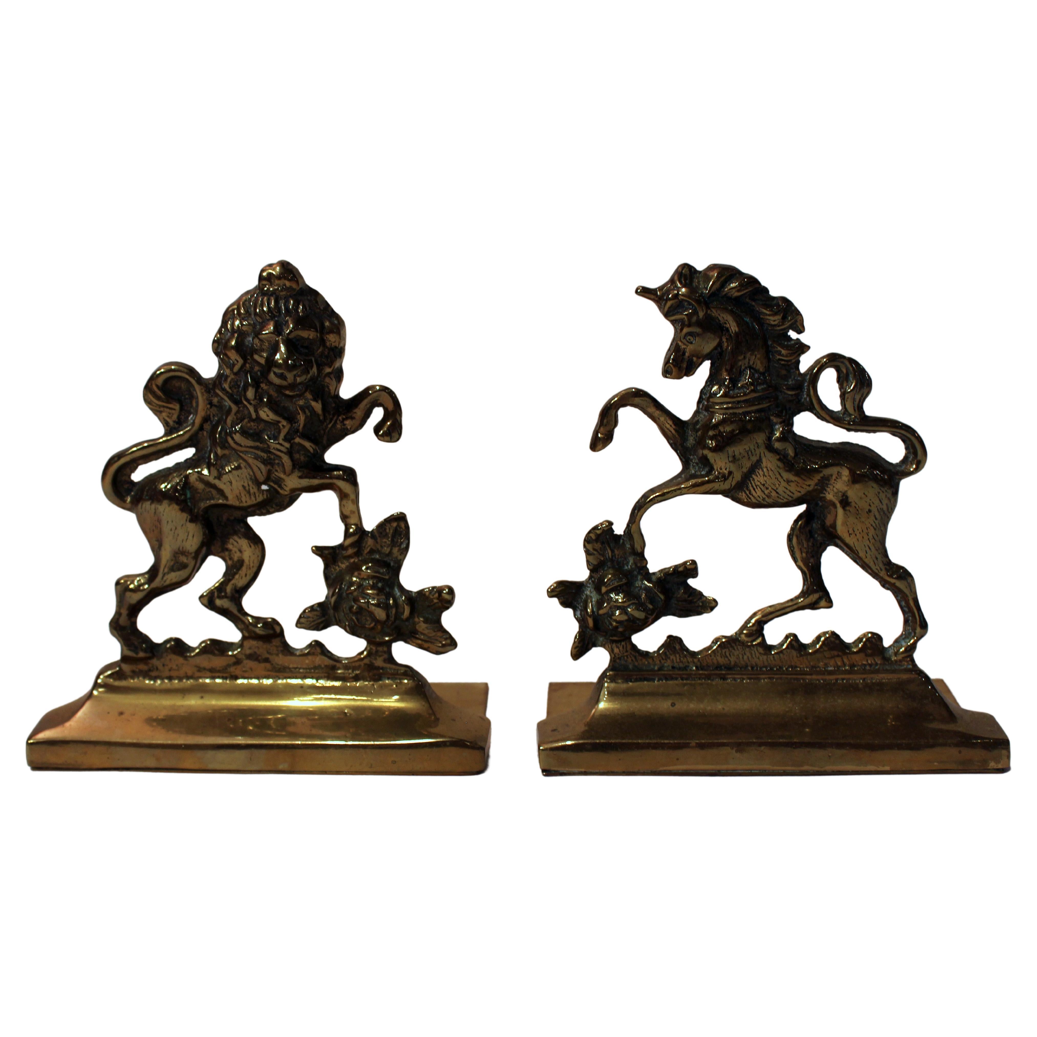 Edwardian Brass Unicorn & Lion Bookends