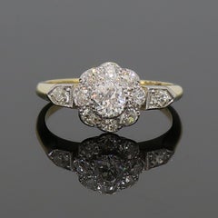 Old Cut Diamond Daisy Cluster Ring 18 Karat Yellow & White Gold