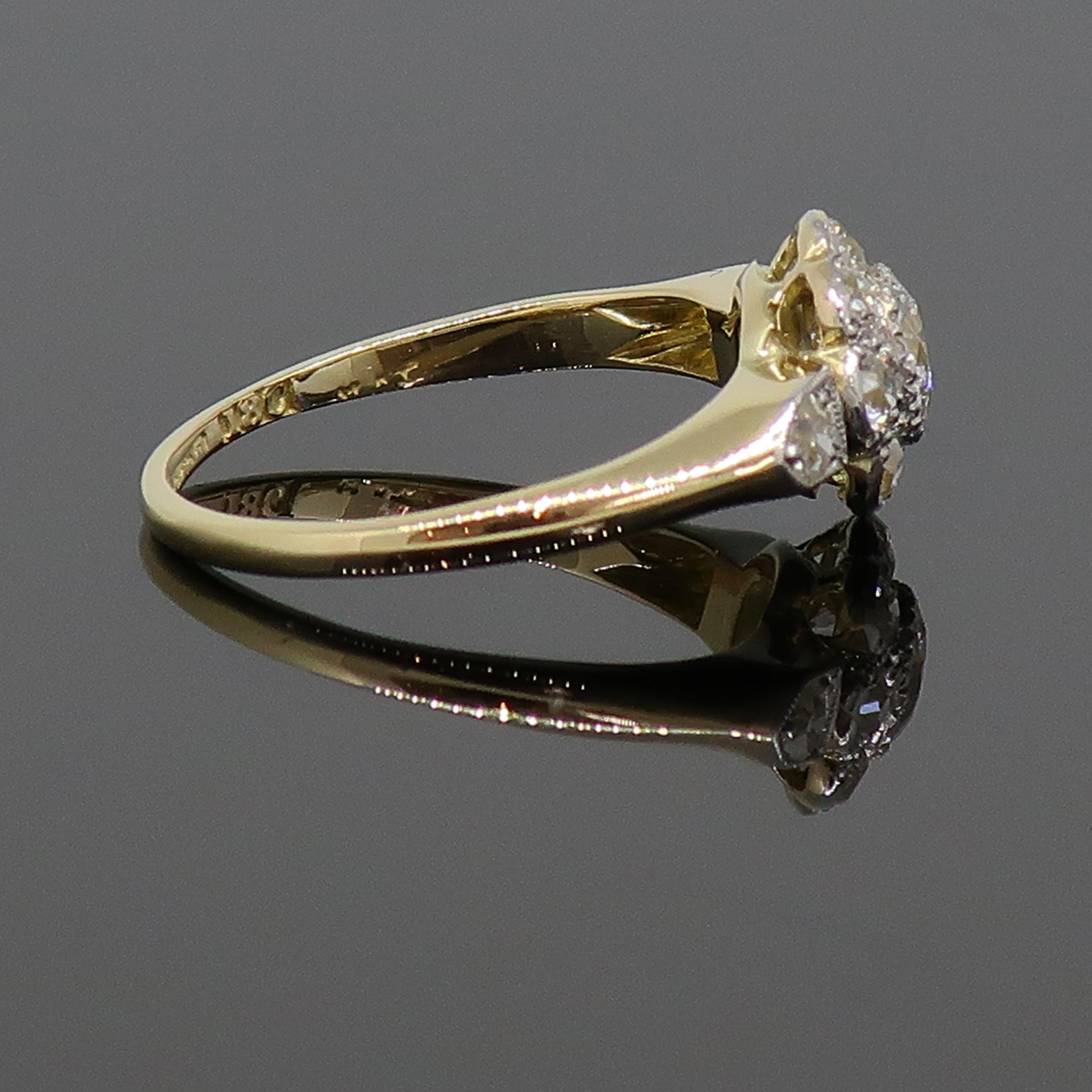 Edwardian Old Cut Diamond Daisy Cluster Ring 18 Karat Yellow & White Gold
