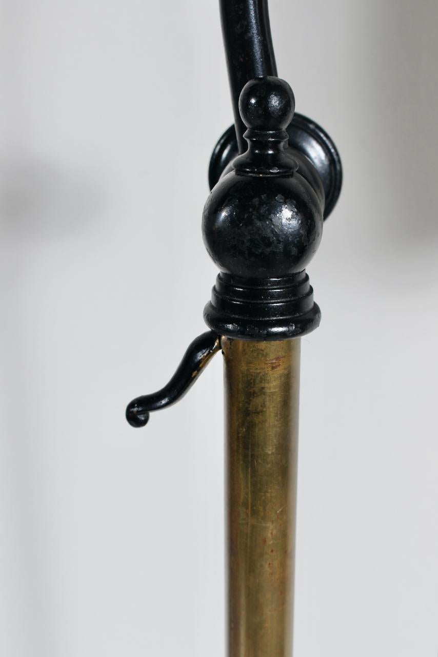Edwardian Bronze & Brass Adjustable Height Floor Lamp with Mercury Glass Shade 6