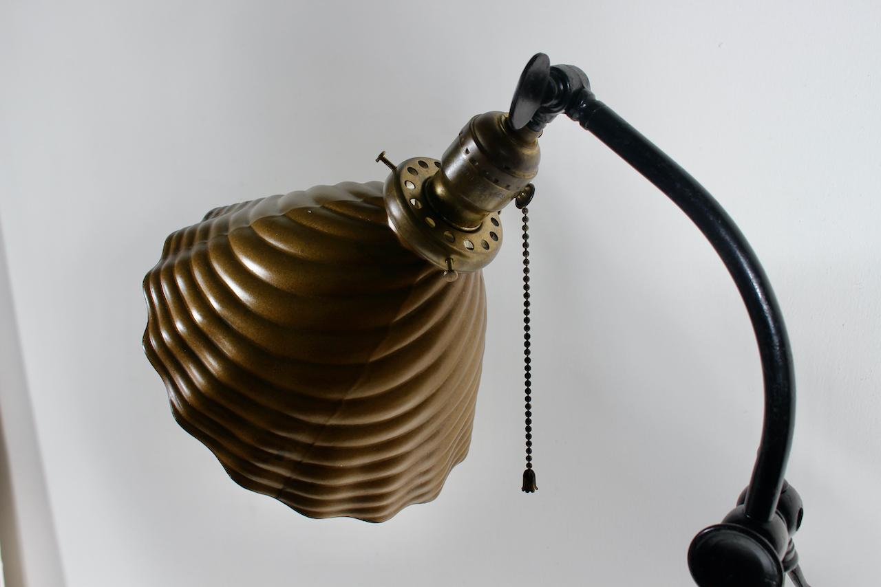 Edwardian Bronze & Brass Adjustable Height Floor Lamp with Mercury Glass Shade 8