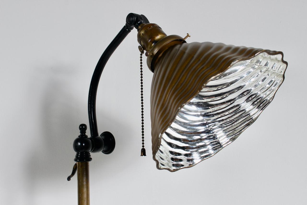 Edwardian Bronze & Brass Adjustable Height Floor Lamp with Mercury Glass Shade 9