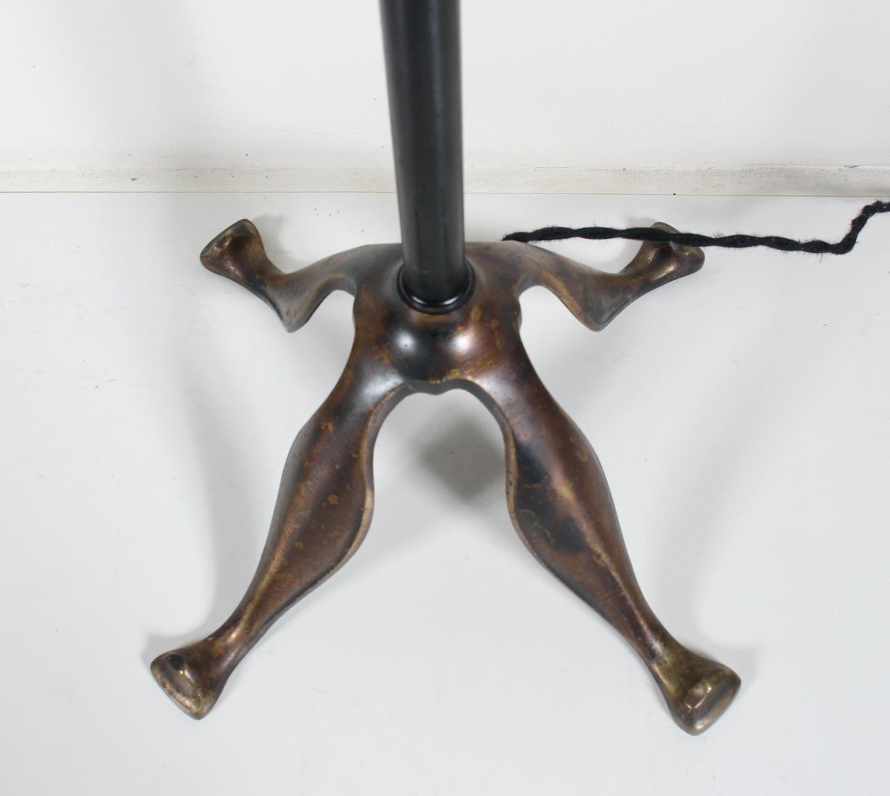 Edwardian Bronze & Brass Adjustable Height Floor Lamp with Mercury Glass Shade 12