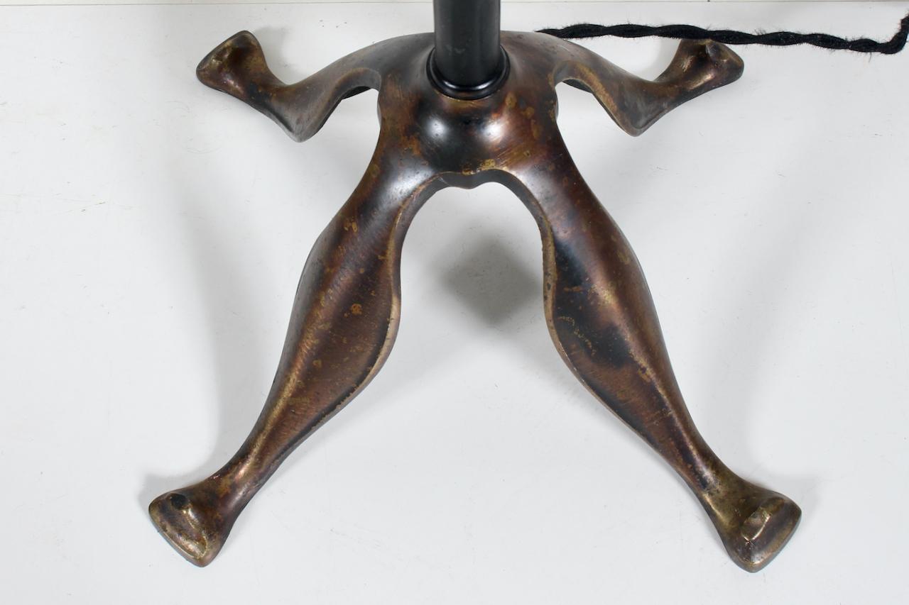 Edwardian Bronze & Brass Adjustable Height Floor Lamp with Mercury Glass Shade 13