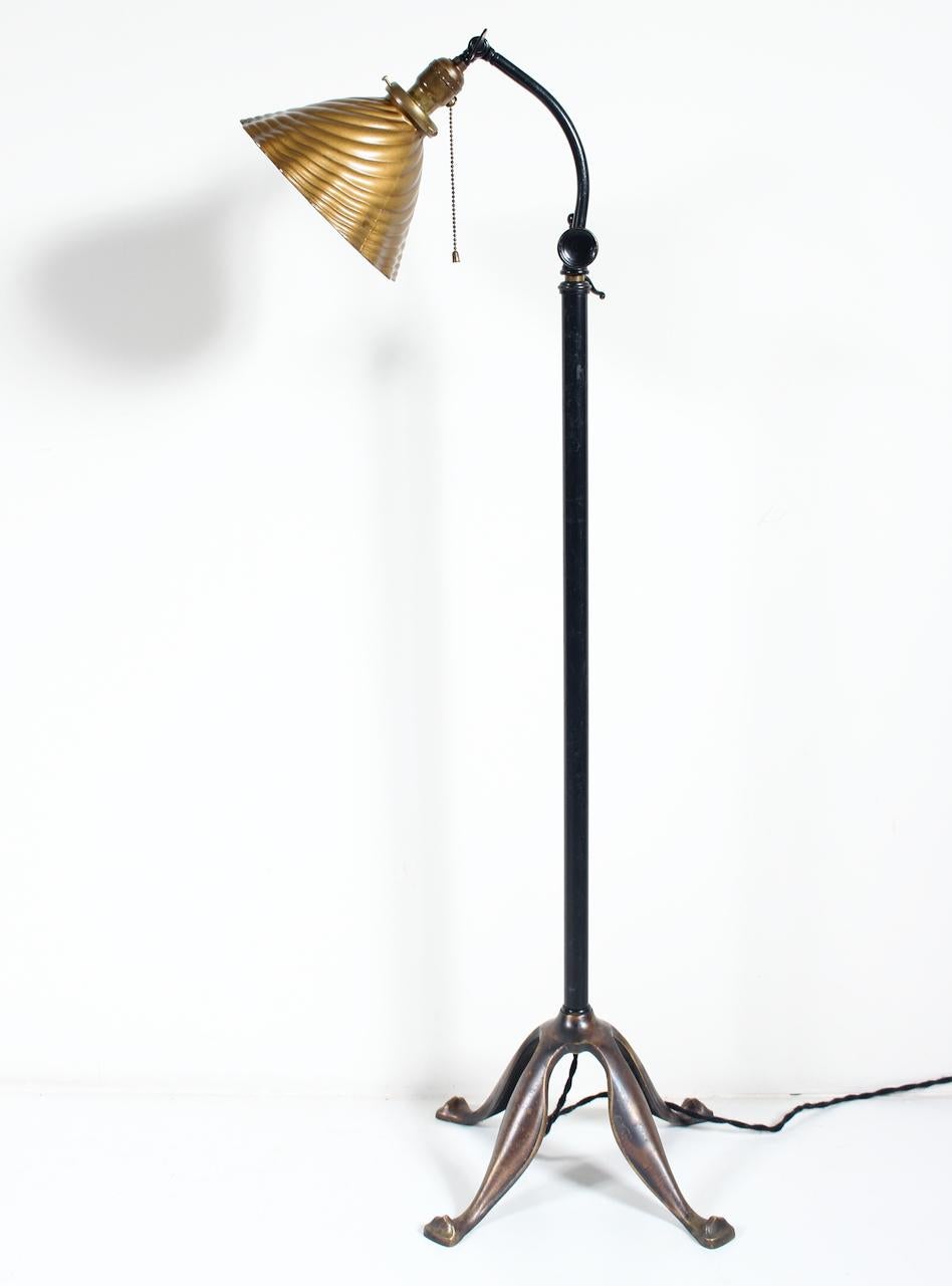 Edwardian Bronze & Brass Adjustable Height Floor Lamp with Mercury Glass Shade 14