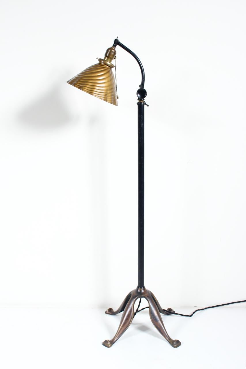 Edwardian Bronze & Brass Adjustable Height Floor Lamp with Mercury Glass Shade 15