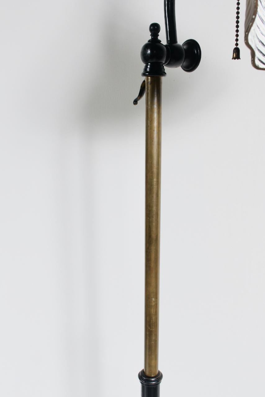 Edwardian Bronze & Brass Adjustable Height Floor Lamp with Mercury Glass Shade 3