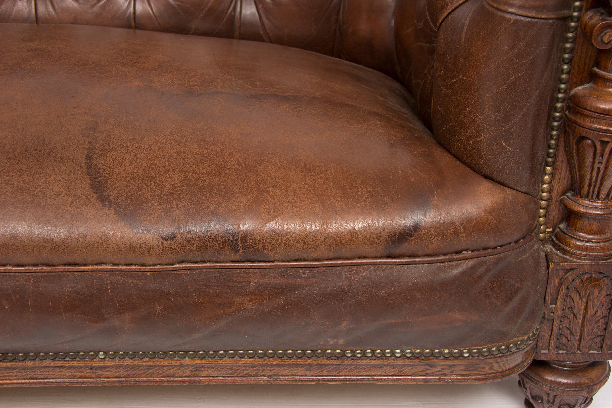 Edwardian Brown Leather Chesterfield Sofa. 1