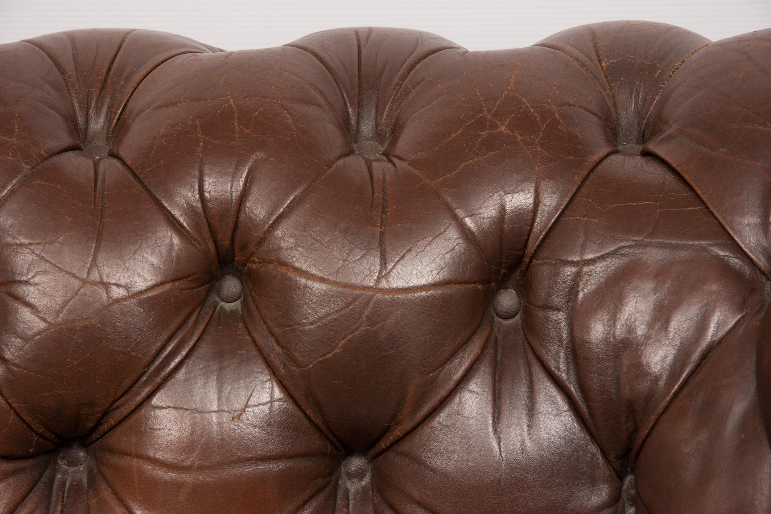 Edwardian Brown Leather Chesterfield Sofa. 2