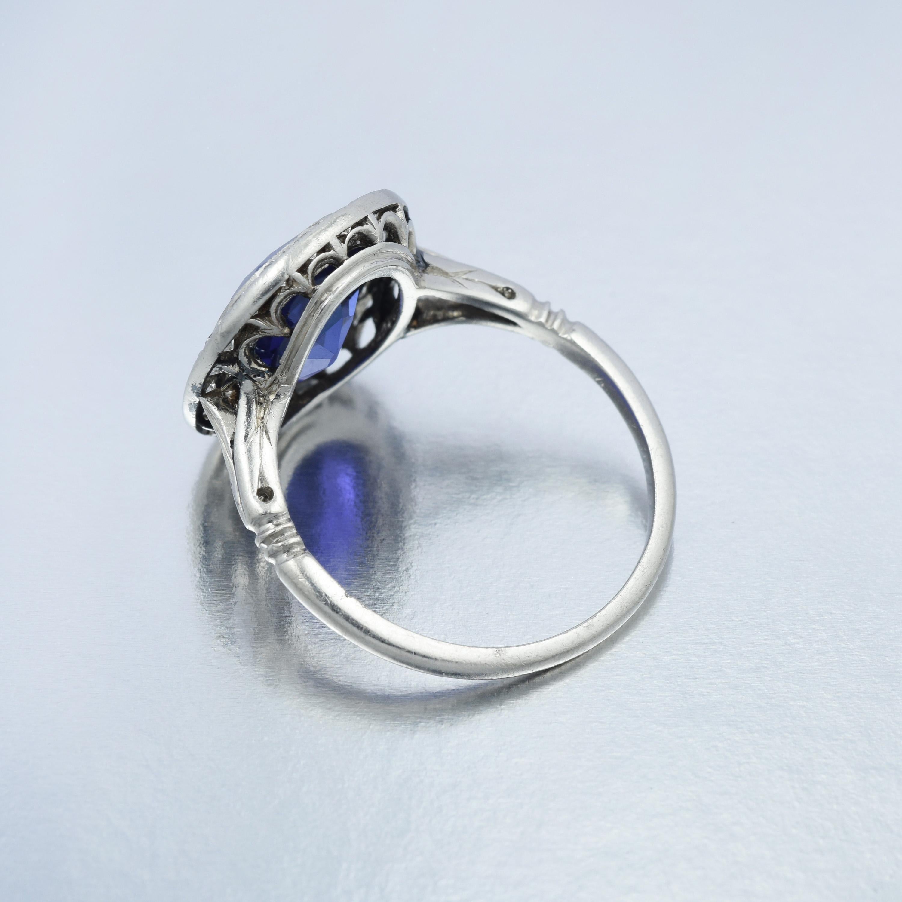Cushion Cut Edwardian Burma No Heat Blue Sapphire and Diamond Platinum Engagement Ring For Sale