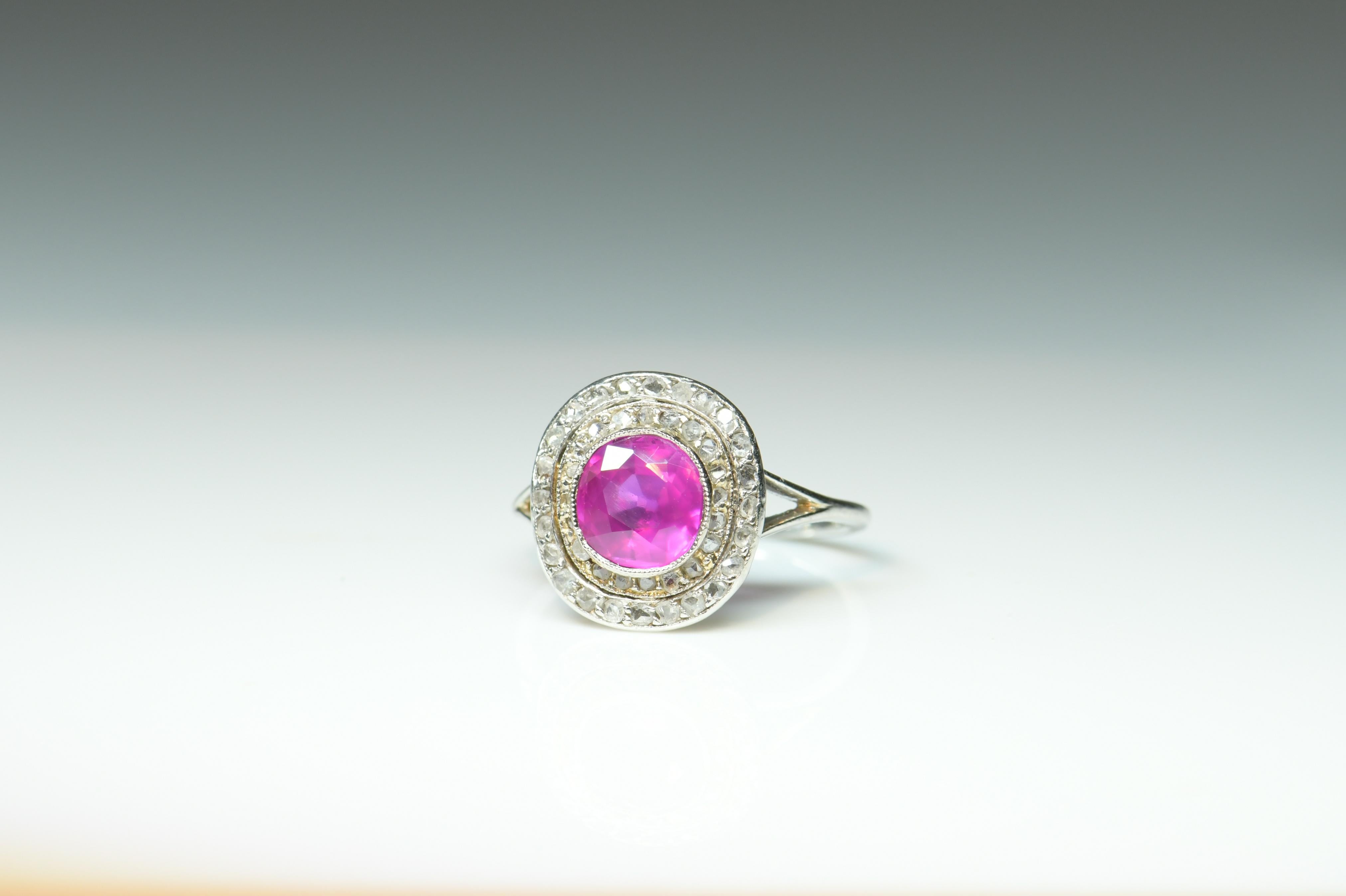 Women's Edwardian Burma No Heat Pink Sapphire and Diamond Platinum Engagement Ring