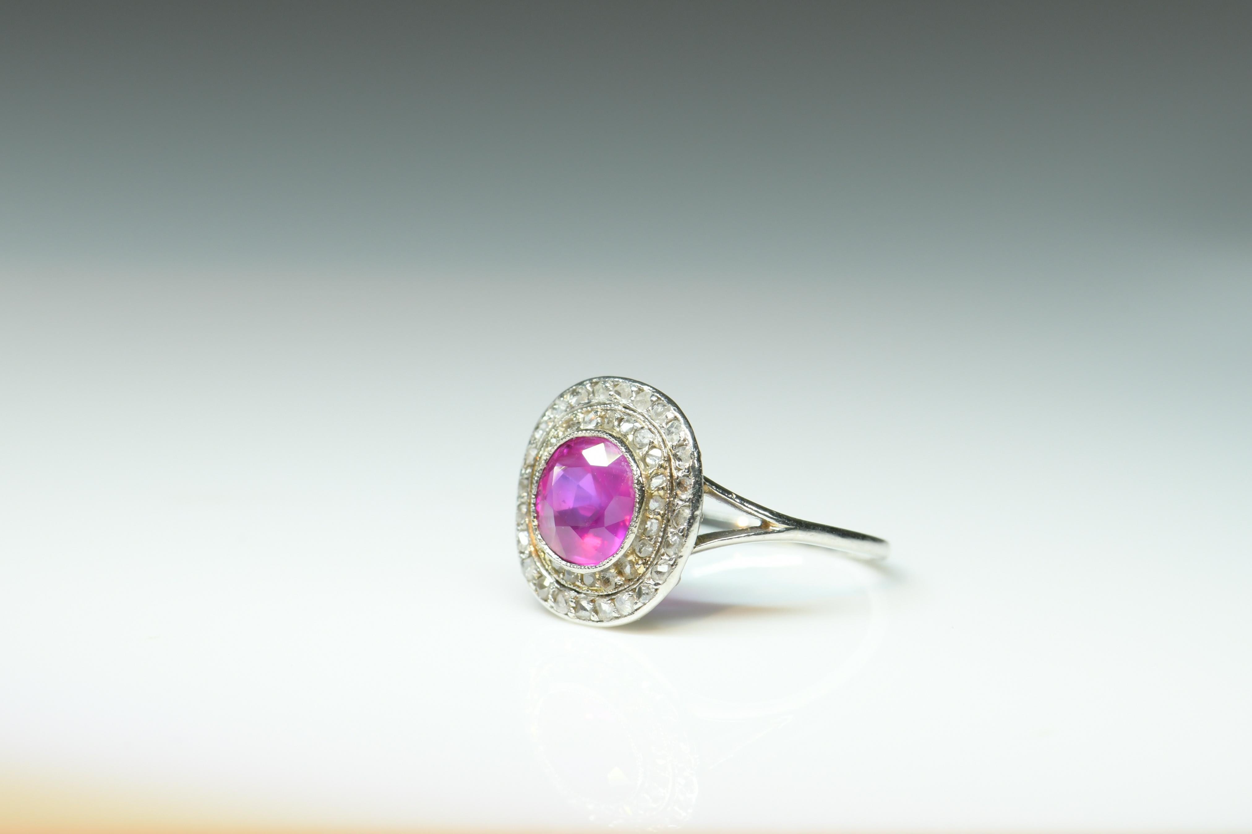 Edwardian Burma No Heat Pink Sapphire and Diamond Platinum Engagement Ring 1