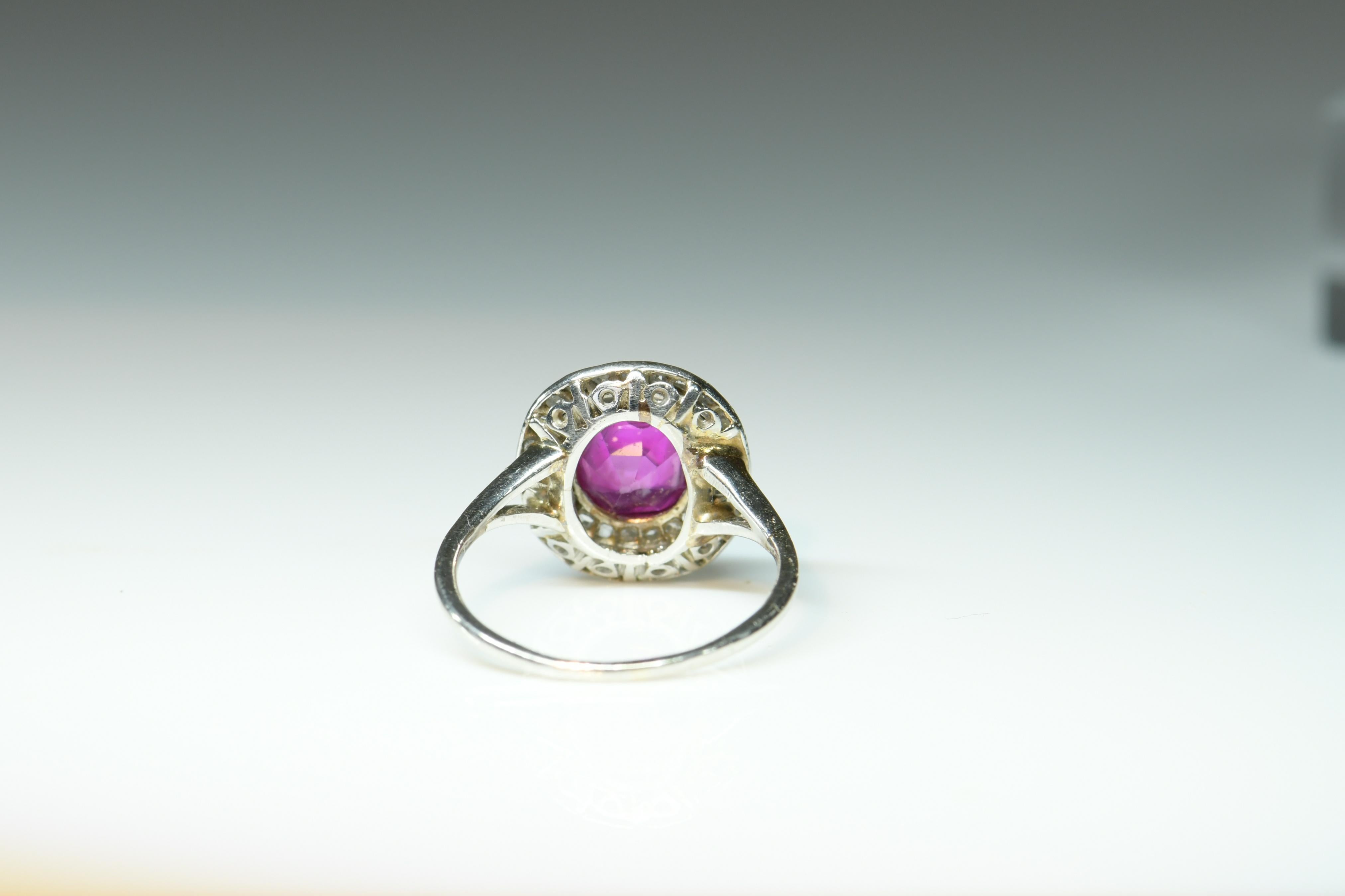Edwardian Burma No Heat Pink Sapphire and Diamond Platinum Engagement Ring 2