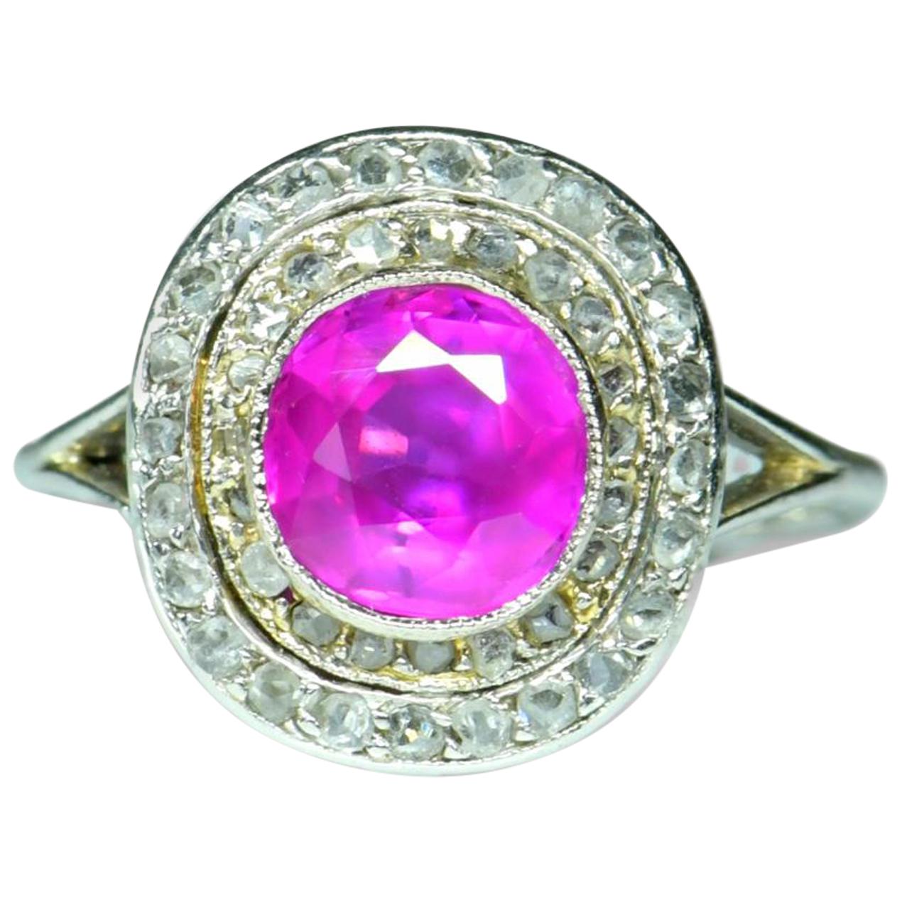 Edwardian Burma No Heat Pink Sapphire and Diamond Platinum Engagement Ring