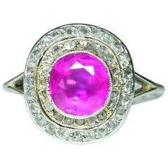 Antique Edwardian Burma No Heat Pink Sapphire and Diamond Platinum Engagement Ring