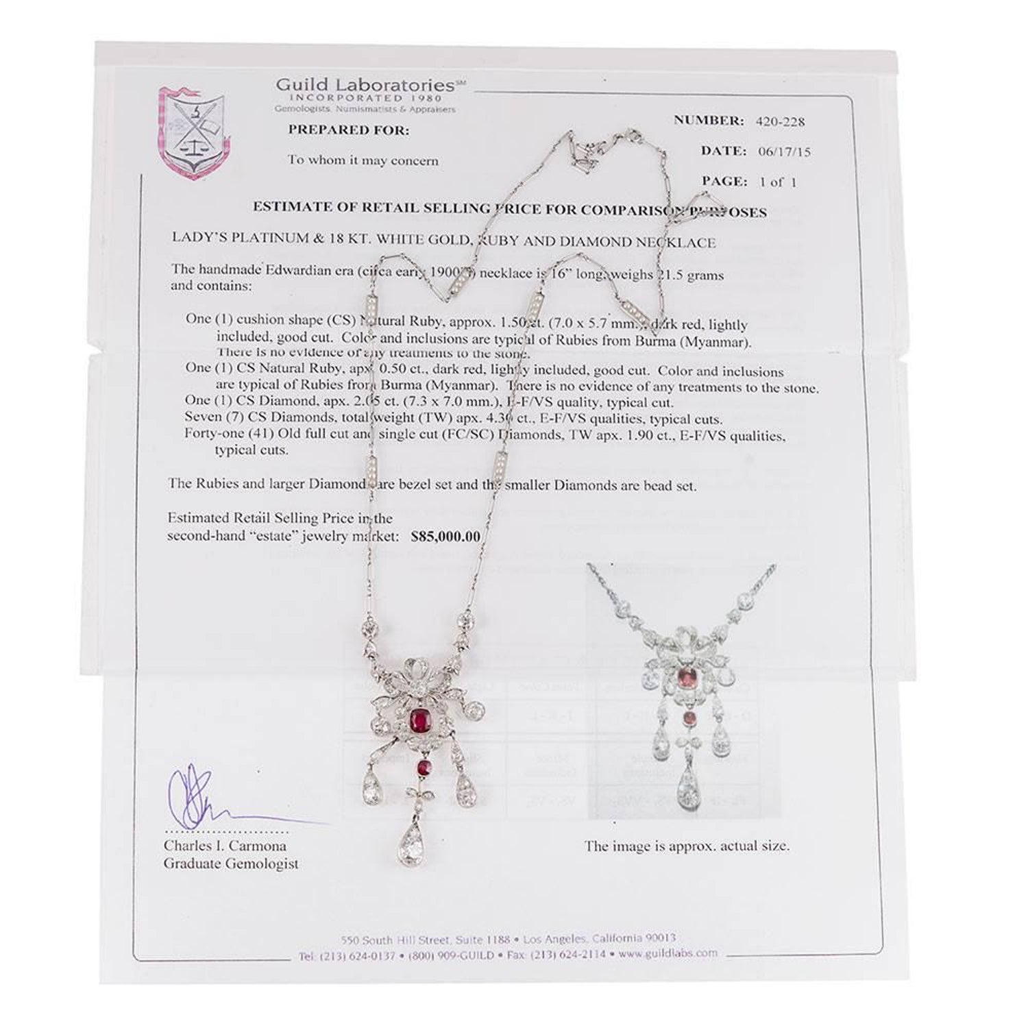 Edwardian Burma No Heat Ruby And Diamond Necklace For Sale At 1stdibs