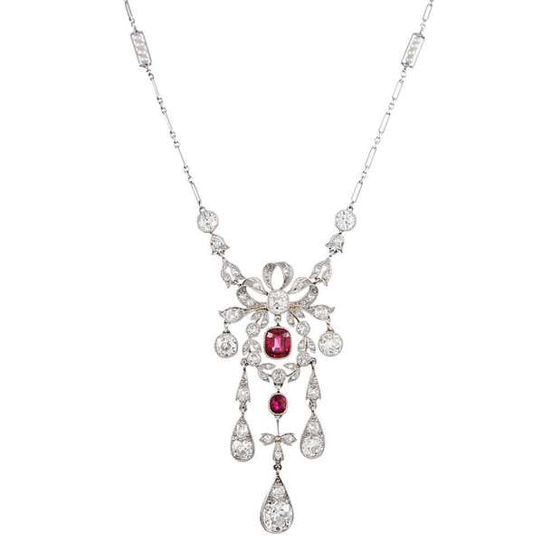 Edwardian Burma No Heat Ruby and Diamond Necklace For Sale at 1stDibs ...
