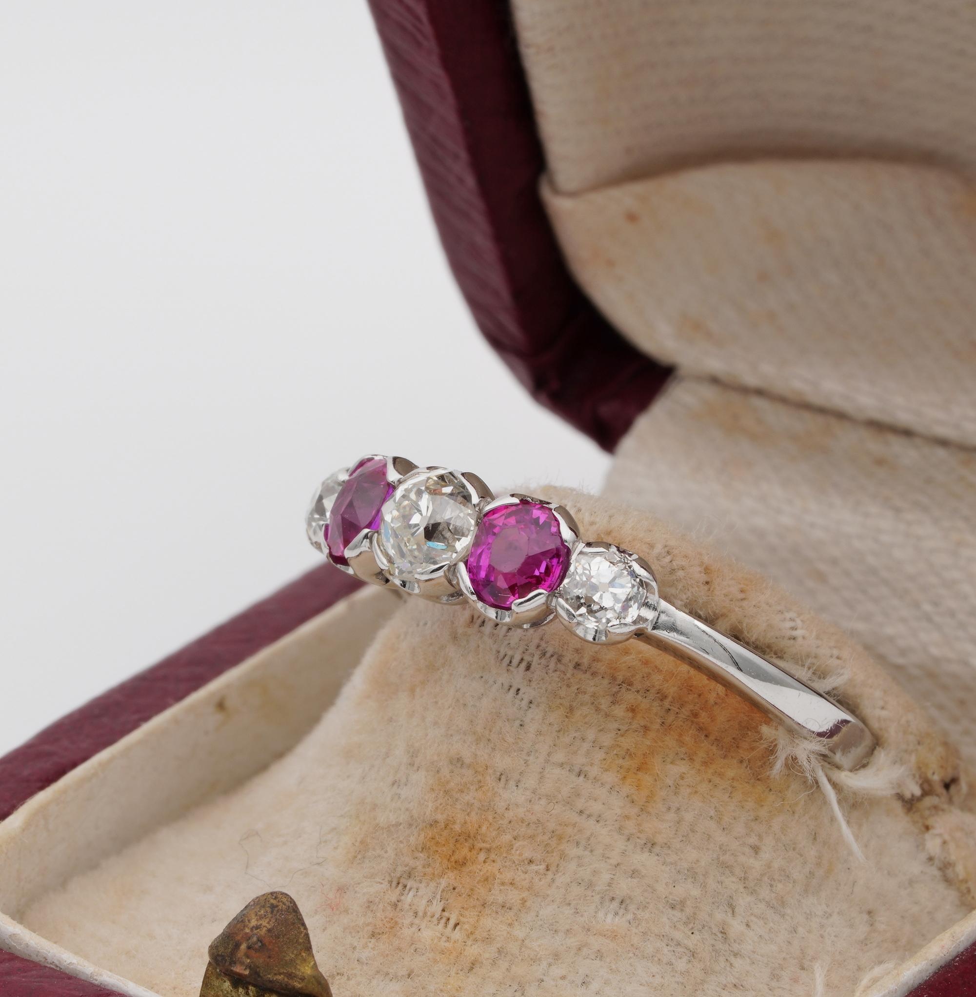Edwardian Burma Ruby and Diamond Five-Stone Platinum Ring For Sale at ...