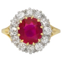 Used Edwardian Burmese Ruby and Diamond Coronet Cluster Ring, English, circa 1910