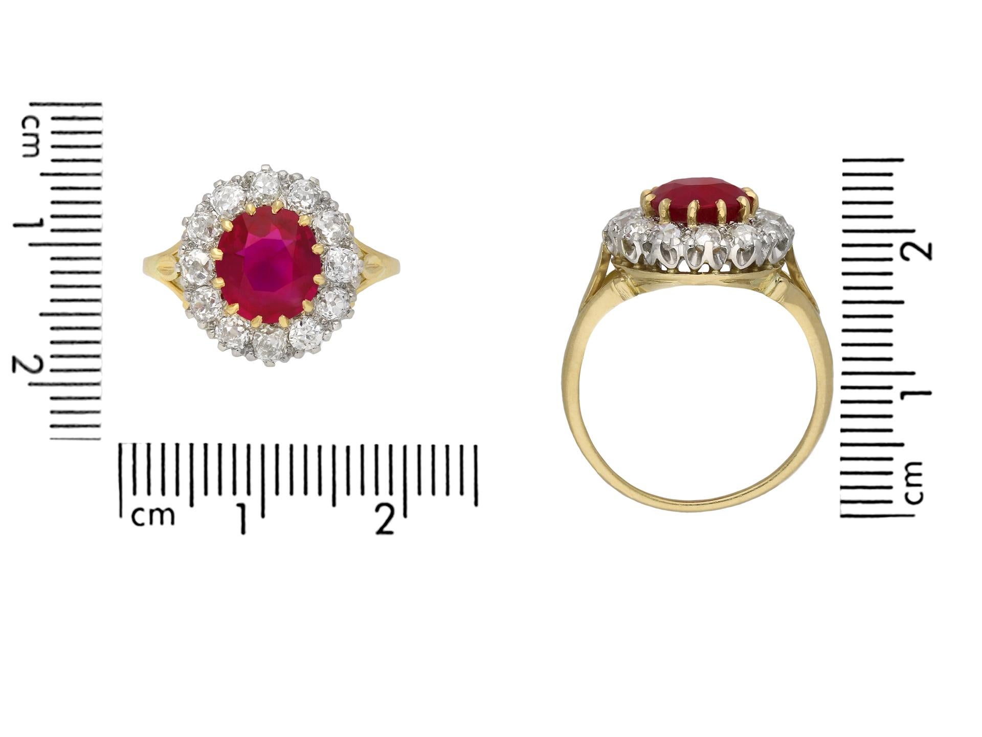 Edwardian Burmese Ruby and Diamond Coronet Cluster Ring, English, circa 1910 In Good Condition For Sale In London, GB