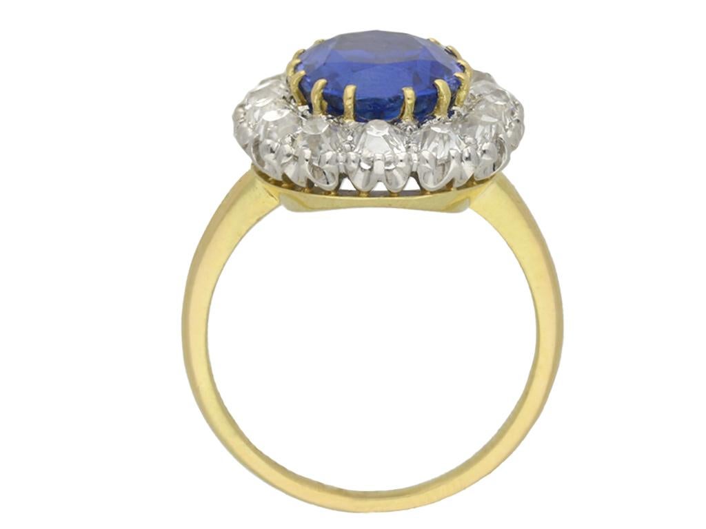 Old Mine Cut Edwardian Burmese sapphire and diamond cluster ring, circa 1910. For Sale