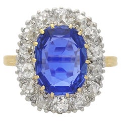 Antique Edwardian Burmese sapphire and diamond cluster ring, circa 1910.