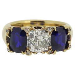 Edwardian Burmese Sapphire and Diamond Three-Stone Ring