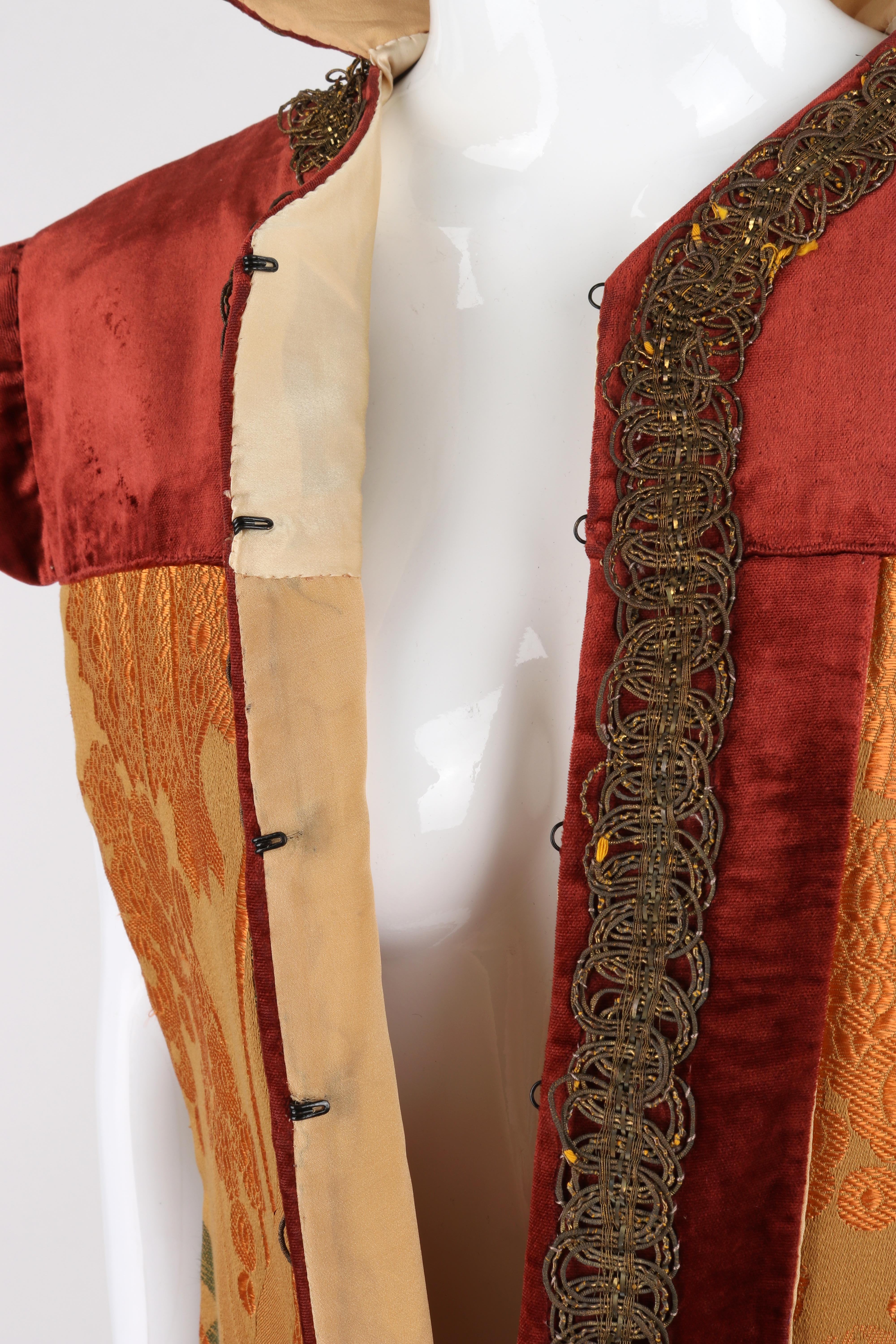 Edwardian c.1900-1910s Couture Multicolor Velvet Silk Wrap Coat Collared Cape 4