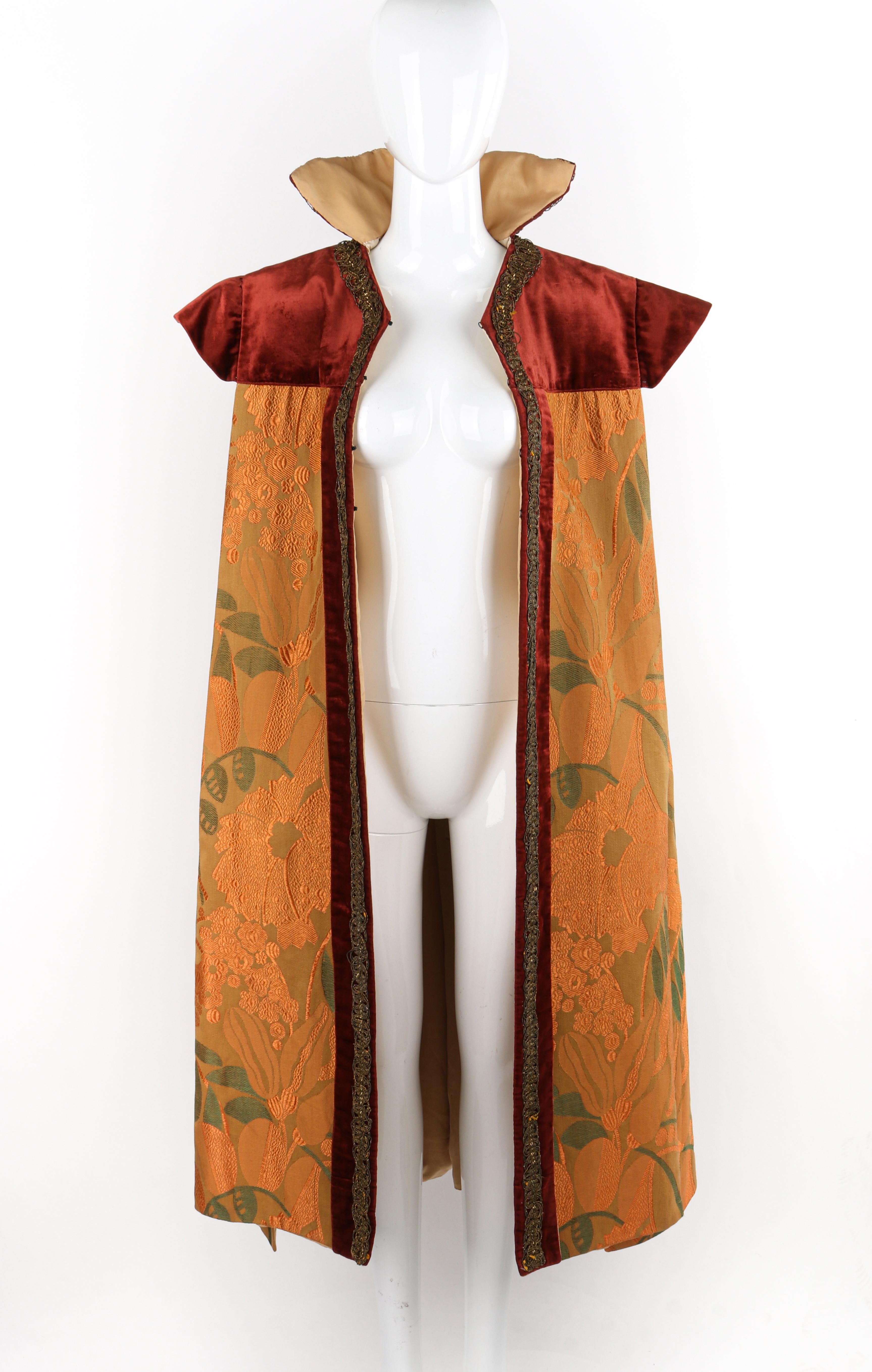 Edwardian c.1900-1910s Couture Multicolor Velvet Silk Wrap Coat Collared Cape 1