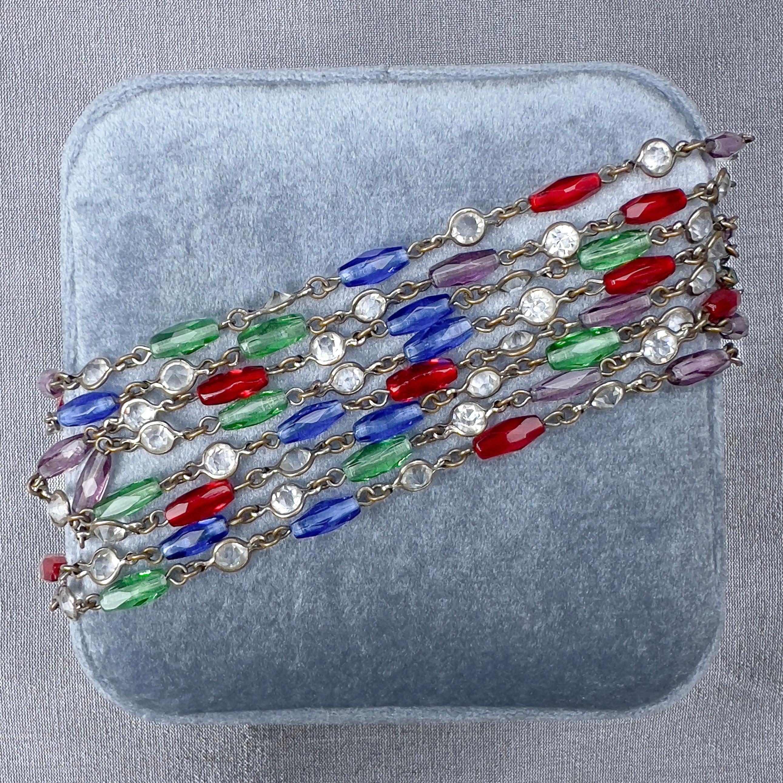 Brilliant Cut Edwardian c.1900 Crystal and Multi-Coloured Glass Antique Long Guard Chain For Sale