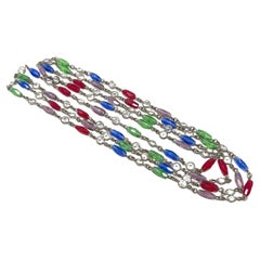Edwardian c.1900 Crystal and Multi-Coloured Glass Antique Long Guard Chain
