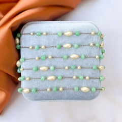 Edwardian c.1900 Faux Pearl and Green Glass Antique Long Guard Chain